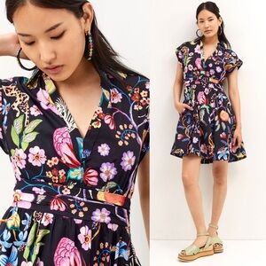 Anthropologie Maeve Floral Animal Print Multicolor Cotton Mini Dress | 6